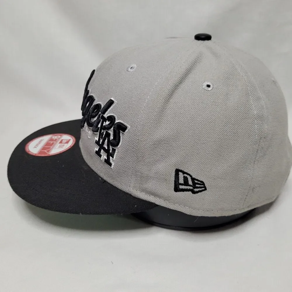 New Era 9FIFTY Los Angeles Dodgers Hat Gray Black Script Snapback Stickers Cap